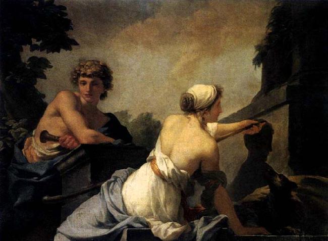 Baron Jean-Baptiste Regnault The Origin of Painting: Dibutades Tracing the Portrait of a Shepherd oil painting image
